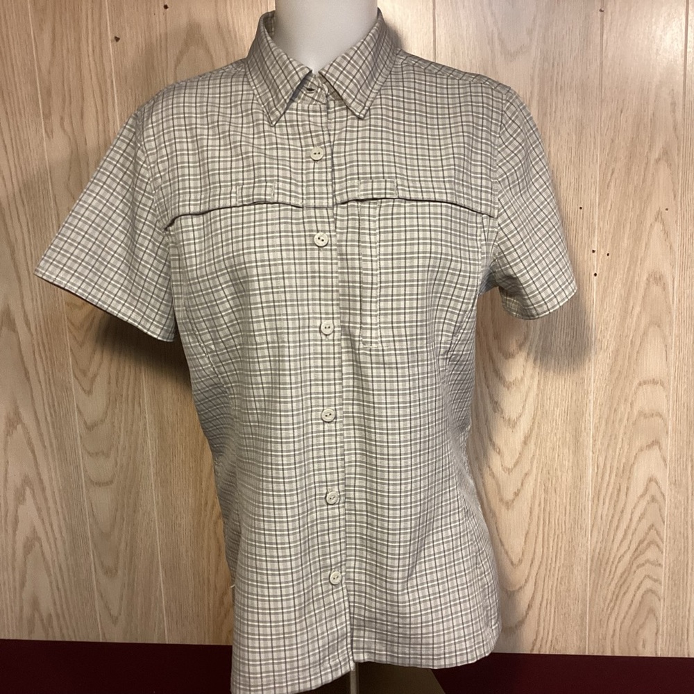 L.L. Bean Beige Plaid Button Down Shirt